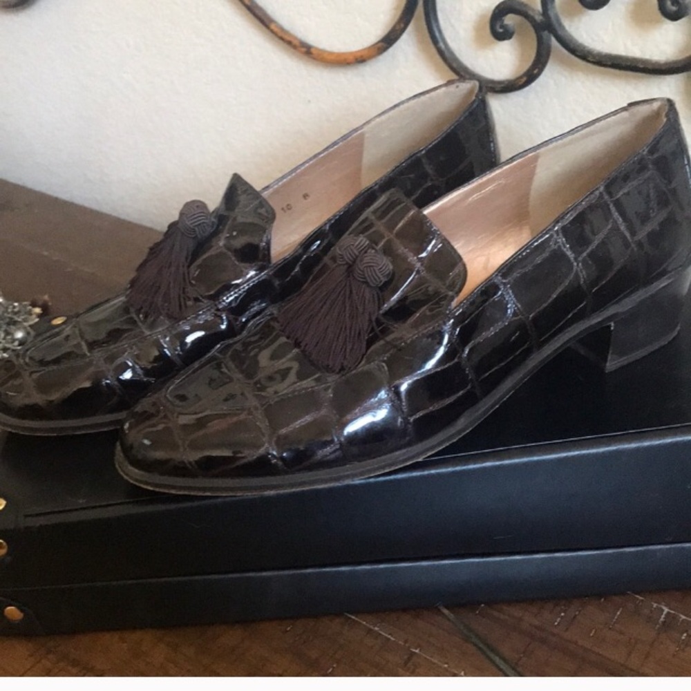 Stuart Weitzman Croc Tassel Loafers